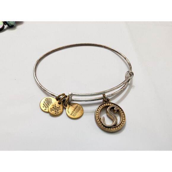 Alex & Ani Initial Letter S Charms Two-Tone Bracelet Non-Magnetic Cut Out - Picture 3 of 3
